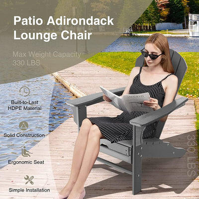 Outdoor Folding Adirondack Chair Patio Weather Resistant HDPE Lounge Chair with Retractable Ottoman for Porch Backyard