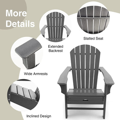 Outdoor Folding Adirondack Chair Patio Weather Resistant HDPE Lounge Chair with Retractable Ottoman for Porch Backyard