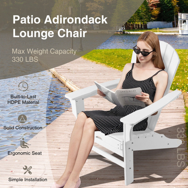 Outdoor Folding Adirondack Chair Patio Weather Resistant HDPE Lounge Chair with Retractable Ottoman for Porch Backyard