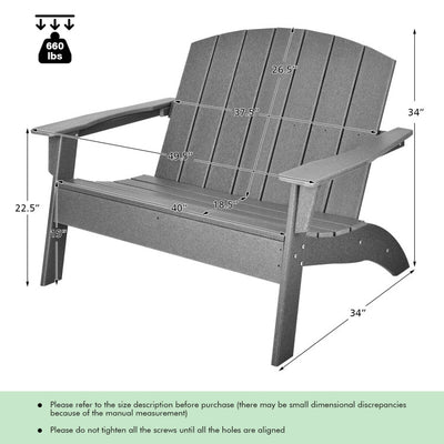 Outdoor HDPE Adirondack Loveseat Patio Lounge Chair Oversize Seat with Armrests for 2 People