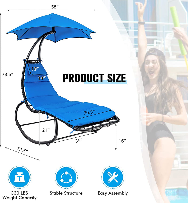 Outdoor Hammock Chair Swing Lounger Patio Chaise Lounge Hanging Chair with Shade Canopy Full-Padded Cushion