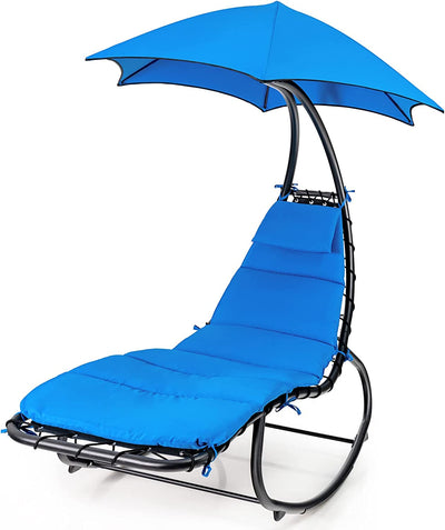 Outdoor Hammock Chair Swing Lounger Patio Chaise Lounge Hanging Chair with Shade Canopy Full-Padded Cushion