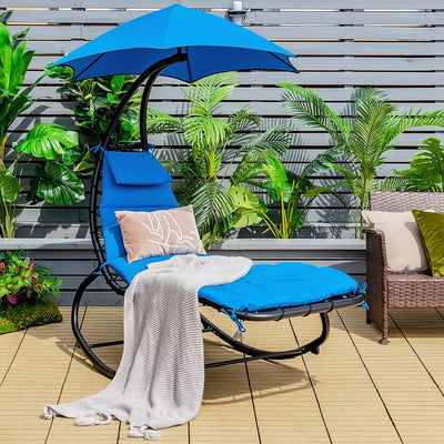 Outdoor Hammock Chair Swing Lounger Patio Chaise Lounge Hanging Chair with Shade Canopy Full-Padded Cushion