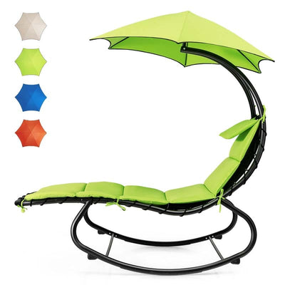 Outdoor Hammock Chair Swing Lounger Patio Chaise Lounge Hanging Chair with Shade Canopy Full-Padded Cushion