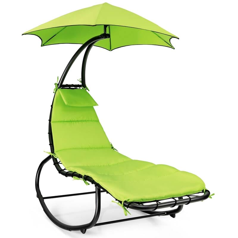 Outdoor Hammock Chair Swing Lounger Patio Chaise Lounge Hanging Chair with Shade Canopy Full-Padded Cushion