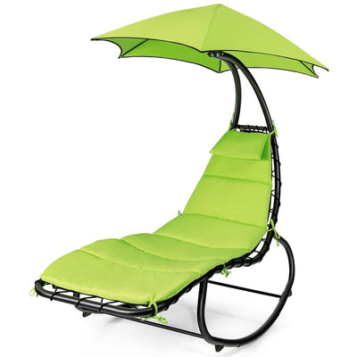 Outdoor Hammock Chair Swing Lounger Patio Chaise Lounge Hanging Chair with Shade Canopy Full-Padded Cushion
