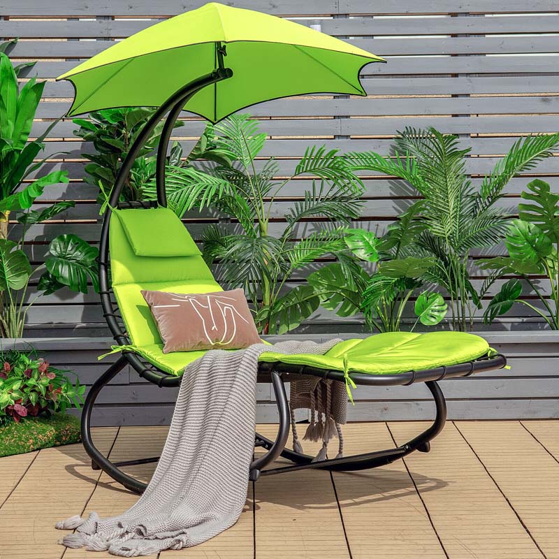 Outdoor Hammock Chair Swing Lounger Patio Chaise Lounge Hanging Chair with Shade Canopy Full-Padded Cushion