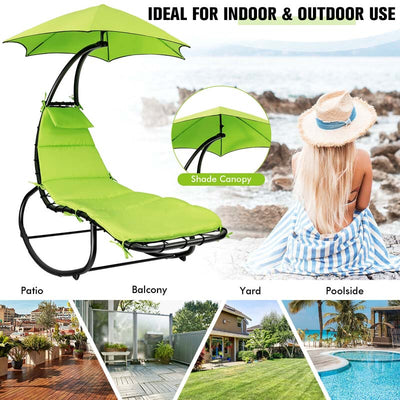 Outdoor Hammock Chair Swing Lounger Patio Chaise Lounge Hanging Chair with Shade Canopy Full-Padded Cushion