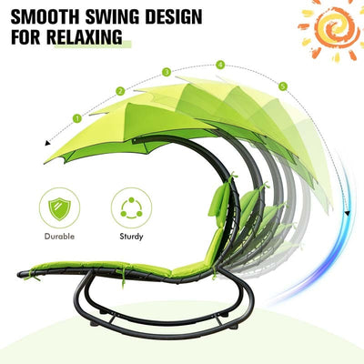 Outdoor Hammock Chair Swing Lounger Patio Chaise Lounge Hanging Chair with Shade Canopy Full-Padded Cushion