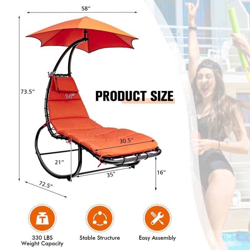 Outdoor Hammock Chair Swing Lounger Patio Chaise Lounge Hanging Chair with Shade Canopy Full-Padded Cushion