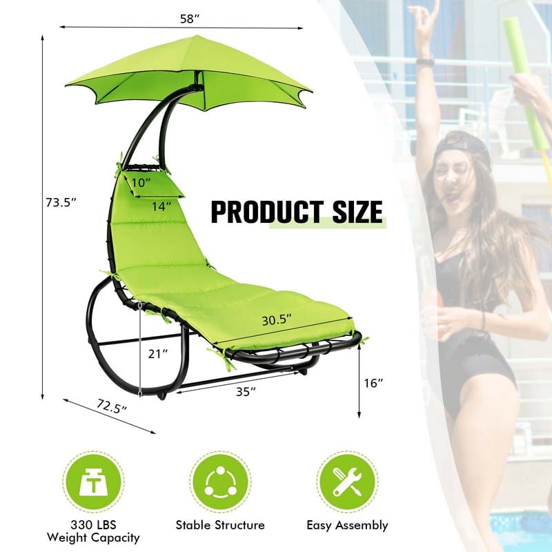 Outdoor Hammock Chair Swing Lounger Patio Chaise Lounge Hanging Chair with Shade Canopy Full-Padded Cushion