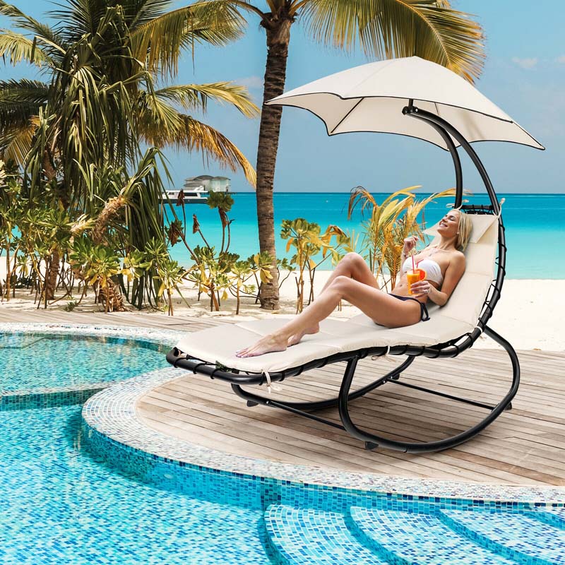 Outdoor Hammock Chair Swing Lounger Patio Chaise Lounge Hanging Chair with Shade Canopy Full-Padded Cushion