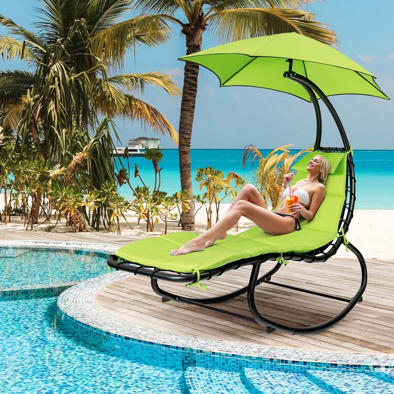 Outdoor Hammock Chair Swing Lounger Patio Chaise Lounge Hanging Chair with Shade Canopy Full-Padded Cushion