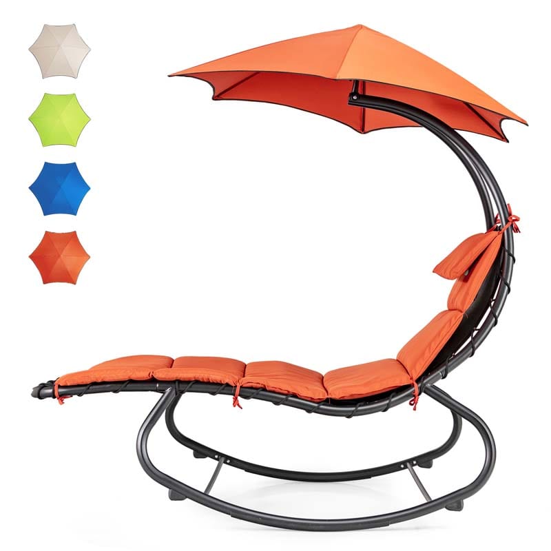 Outdoor Hammock Chair Swing Lounger Patio Chaise Lounge Hanging Chair with Shade Canopy Full-Padded Cushion