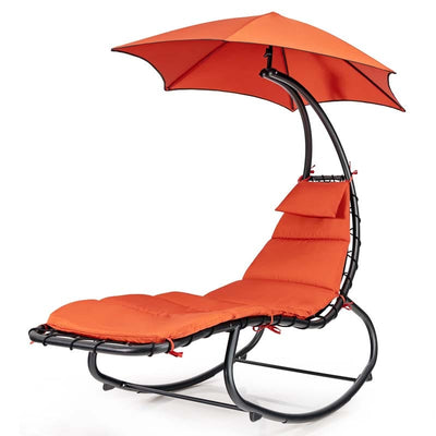 Outdoor Hammock Chair Swing Lounger Patio Chaise Lounge Hanging Chair with Shade Canopy Full-Padded Cushion