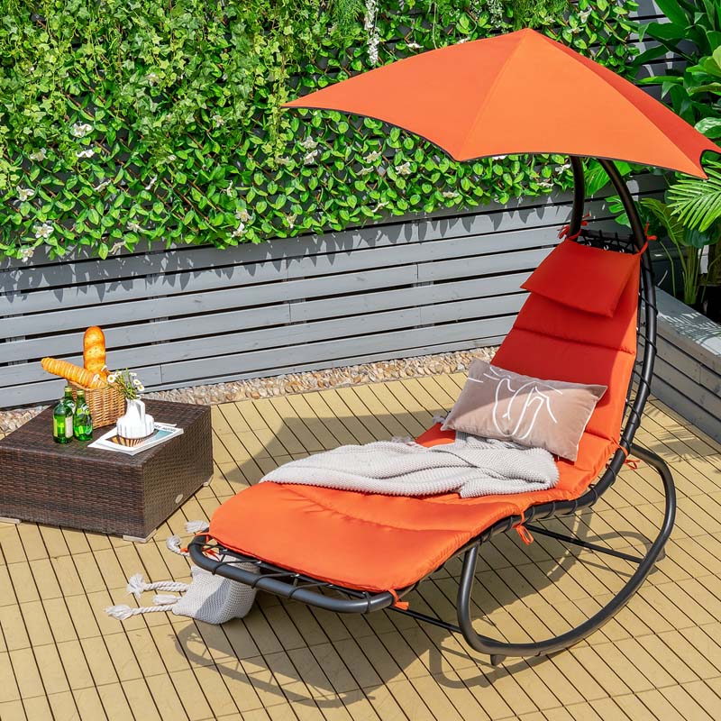 Outdoor Hammock Chair Swing Lounger Patio Chaise Lounge Hanging Chair with Shade Canopy Full-Padded Cushion