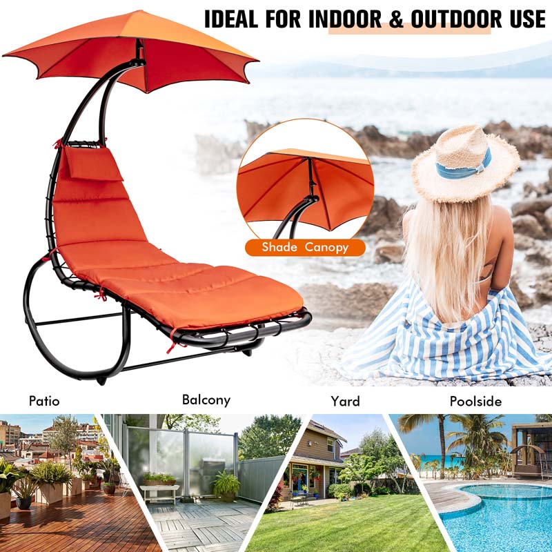 Outdoor Hammock Chair Swing Lounger Patio Chaise Lounge Hanging Chair with Shade Canopy Full-Padded Cushion