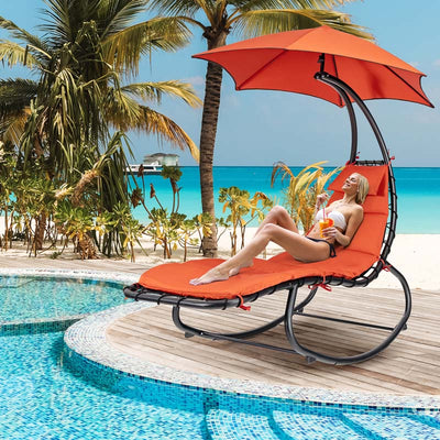 Outdoor Hammock Chair Swing Lounger Patio Chaise Lounge Hanging Chair with Shade Canopy Full-Padded Cushion