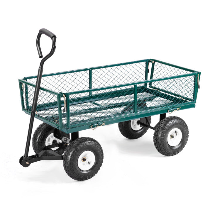 Outdoor Heavy Duty Lawn Utility Wheelbarrow Garden Dump Wagon Cart Carrier with Removable Sides and Long Handle