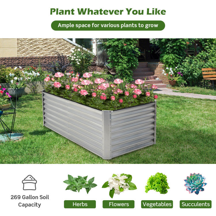 72" x 36" x 24" Outdoor Metal Planter Raised Garden Bed 269 Gallon Garden Box for Lawn Backyard