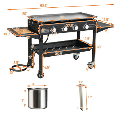 Outdoor Portable 60000BTU 4 Burner Barbecue Griddle Foldable Propane Gas Grill with BBQ Tools