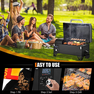 Outdoor Portable 8-in-1 Tabletop Pellet Grill and Smoker with Control Panel for BBQ Camping RV Cooking