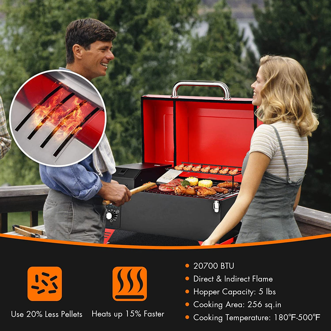 Outdoor Portable 8-in-1 Tabletop Pellet Grill and Smoker with Control Panel for BBQ Camping RV Cooking