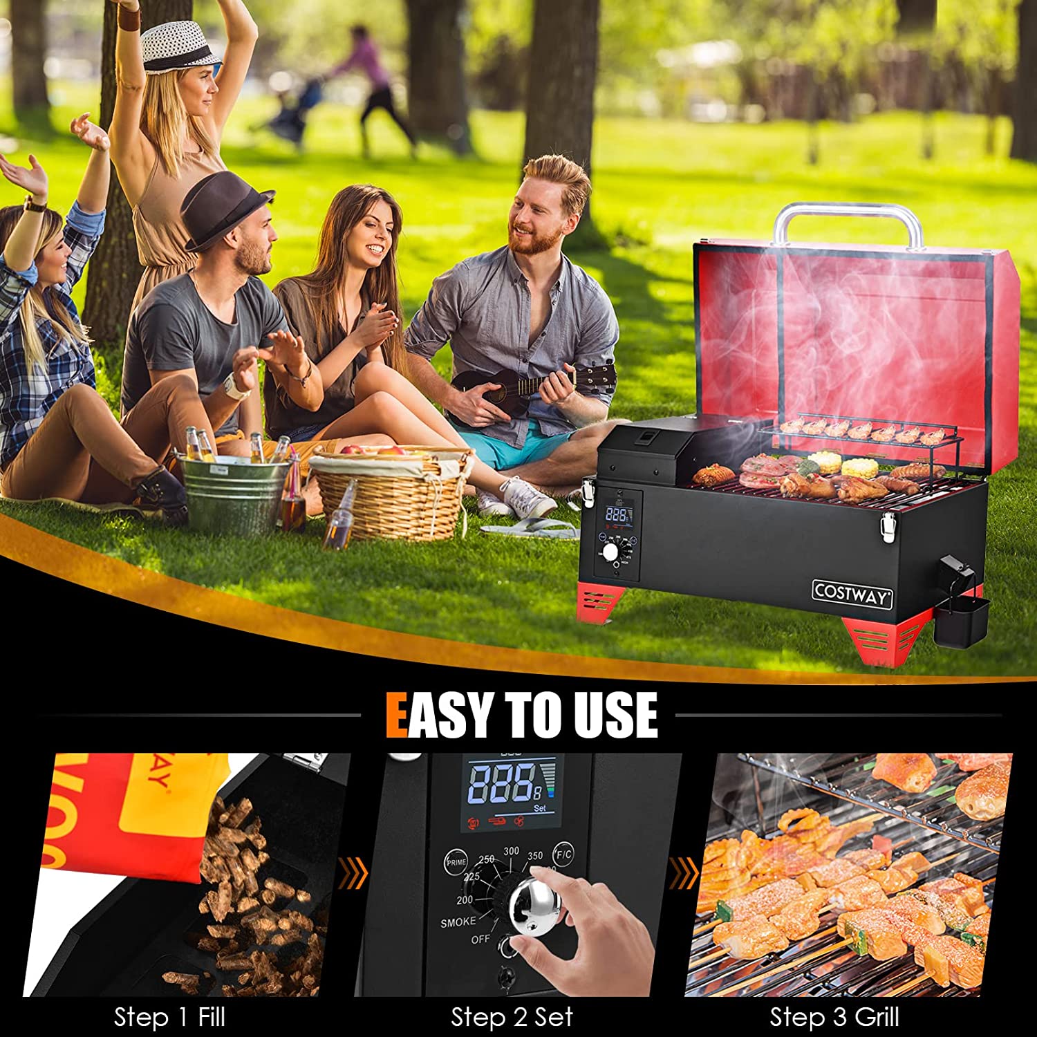 Control Panel Bbq Outdoor Portable 8-in-1 Tabletop Pellet Grill and Smoker with Control ...