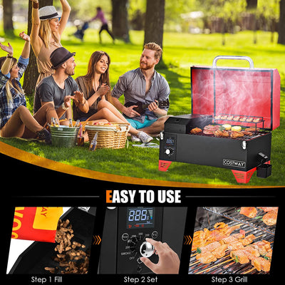 Outdoor Portable 8-in-1 Tabletop Pellet Grill and Smoker with Control Panel for BBQ Camping RV Cooking