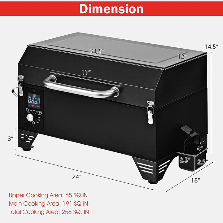 Outdoor Portable 8-in-1 Tabletop Pellet Grill and Smoker with Control Panel for BBQ Camping RV Cooking