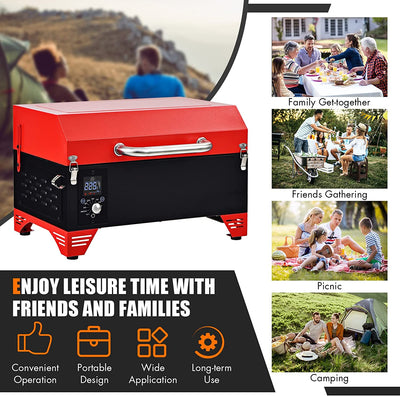 Outdoor Portable 8-in-1 Tabletop Pellet Grill and Smoker with Control Panel for BBQ Camping RV Cooking