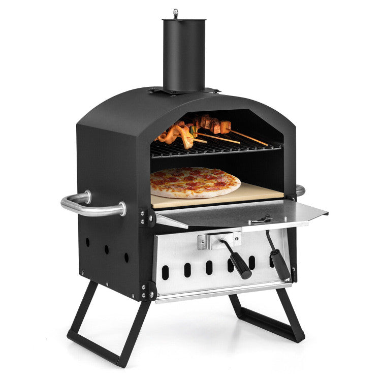 Outdoor Portable Pizza Oven Stainless Steel Multi-Fuel Pizza Maker with Foldable Legs Anti-scalding Handles