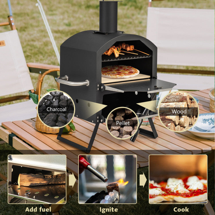 Outdoor Portable Pizza Oven Stainless Steel Multi-Fuel Pizza Maker with Foldable Legs Anti-scalding Handles