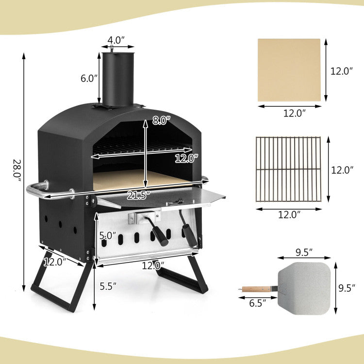 Outdoor Portable Pizza Oven Stainless Steel Multi-Fuel Pizza Maker with Foldable Legs Anti-scalding Handles