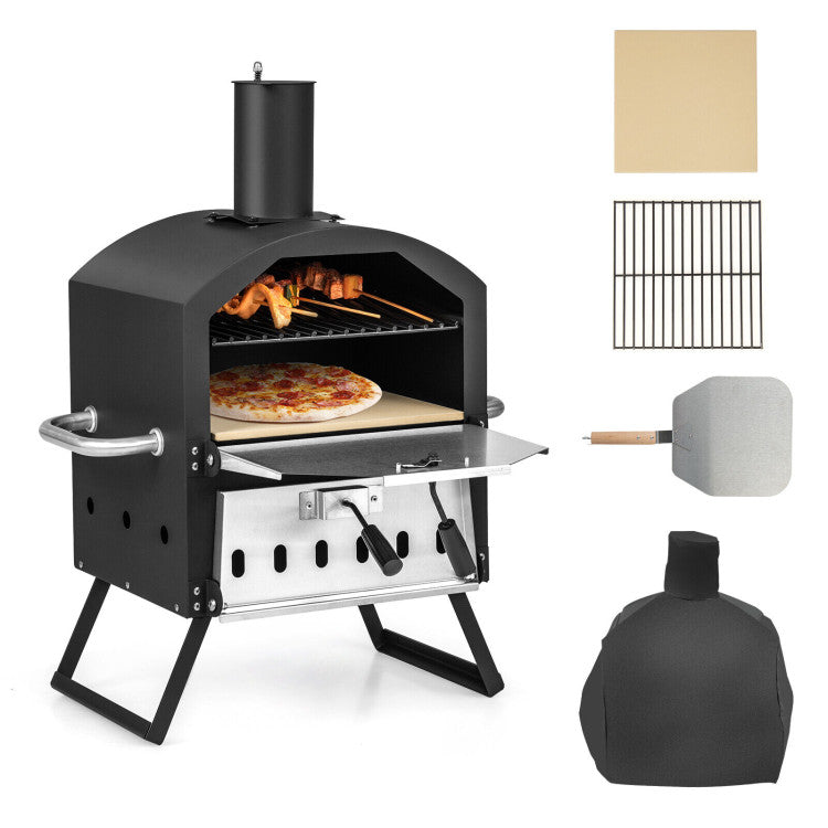 Outdoor Portable Pizza Oven Stainless Steel Multi-Fuel Pizza Maker with Foldable Legs Anti-scalding Handles