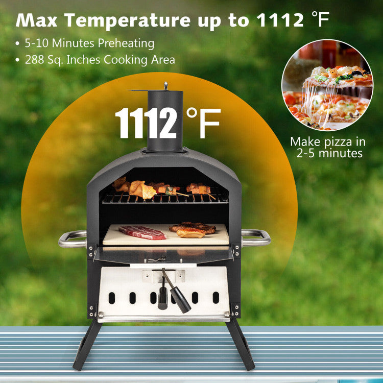 Outdoor Portable Pizza Oven Stainless Steel Multi-Fuel Pizza Maker with Foldable Legs Anti-scalding Handles