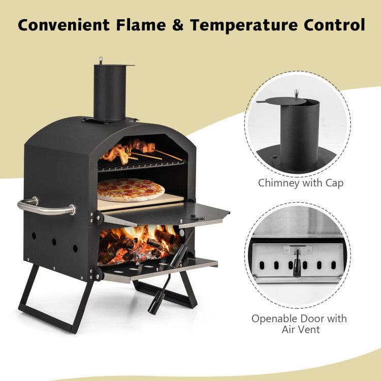 Outdoor Portable Pizza Oven Stainless Steel Multi-Fuel Pizza Maker with Foldable Legs Anti-scalding Handles