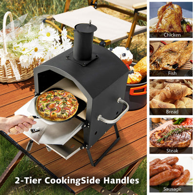 Outdoor Portable Pizza Oven Stainless Steel Multi-Fuel Pizza Maker with Foldable Legs Anti-scalding Handles