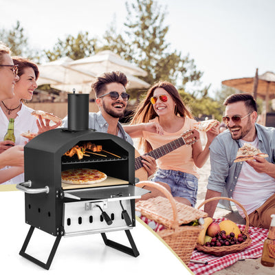 Outdoor Portable Pizza Oven Stainless Steel Multi-Fuel Pizza Maker with Foldable Legs Anti-scalding Handles