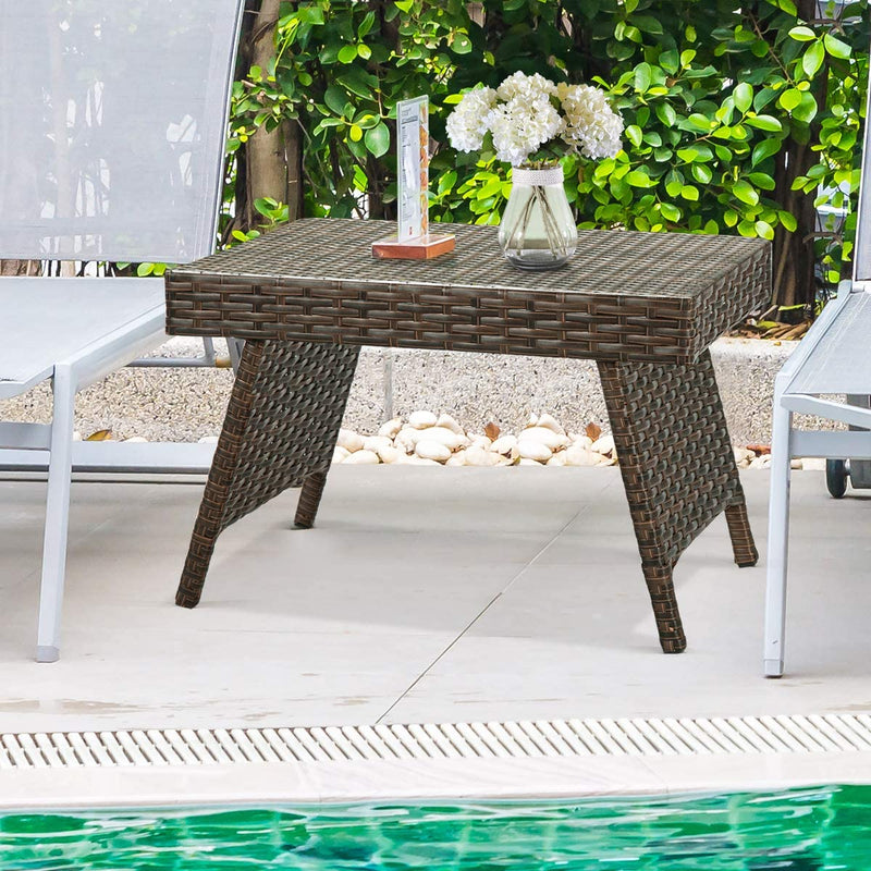 Outdoor Rattan Table Poolside Folding PE Wicker Side Coffee Table