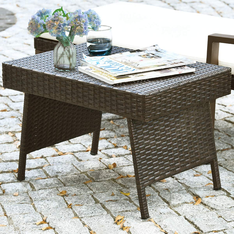 Outdoor Rattan Table Poolside Folding PE Wicker Side Coffee Table