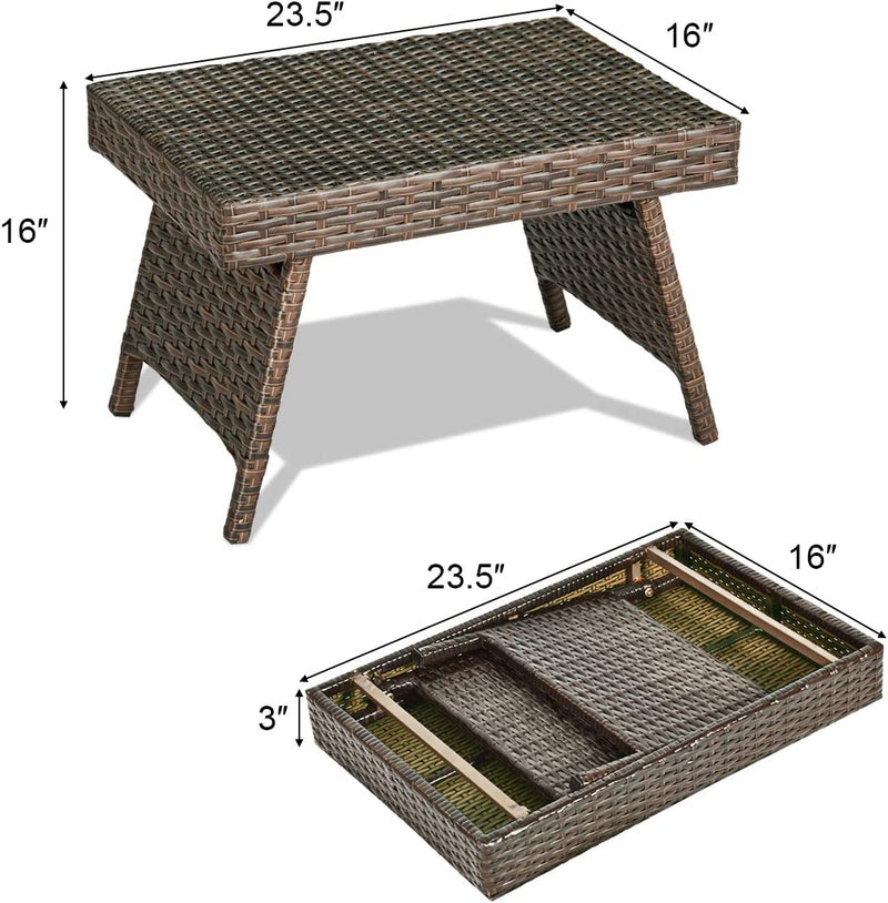 Outdoor Rattan Table Poolside Folding PE Wicker Side Coffee Table