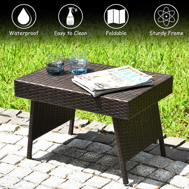 Outdoor Rattan Table Poolside Folding PE Wicker Side Coffee Table