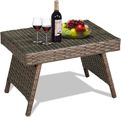 Outdoor Rattan Table Poolside Folding PE Wicker Side Coffee Table