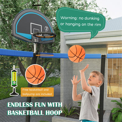 Outdoor Recreational Trampoline ASTM Approved All Weather Large Trampoline with Basketball Hoop Safety Enclosure Net Ladder