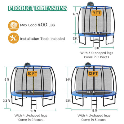 Outdoor Recreational Trampoline ASTM Approved All Weather Large Trampoline with Basketball Hoop Safety Enclosure Net Ladder