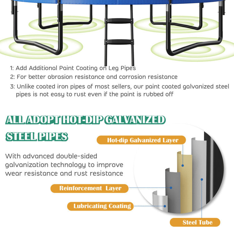 Outdoor Recreational Trampoline ASTM Approved All Weather Large Trampoline with Basketball Hoop Safety Enclosure Net Ladder