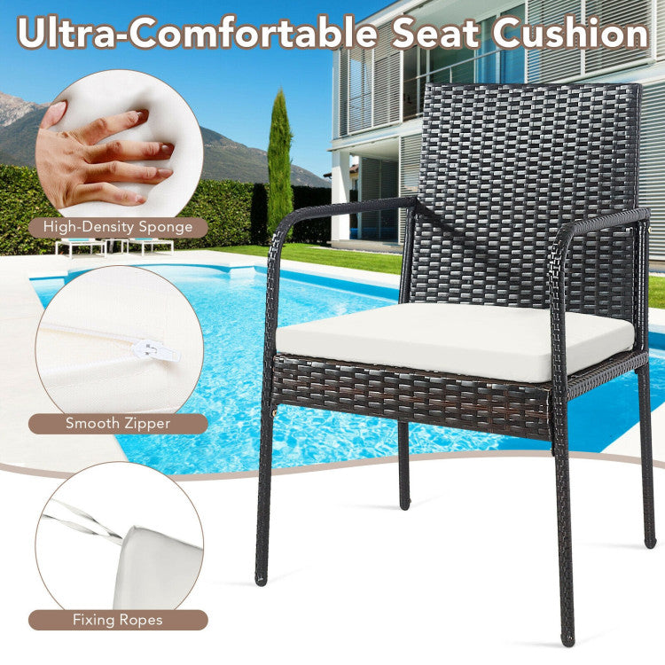 4 Pieces Outdoor Wicker Patio Dining Chairs with Padded Cushions for Balcony Garden Poolside