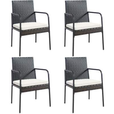 4 Pieces Outdoor Wicker Patio Dining Chairs with Padded Cushions for Balcony Garden Poolside