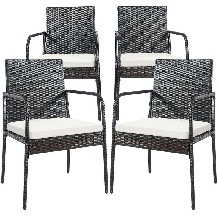 4 Pieces Outdoor Wicker Patio Dining Chairs with Padded Cushions for Balcony Garden Poolside